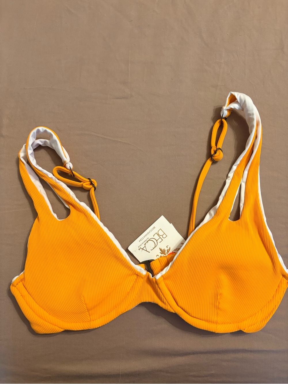 BECCA Bright Orange Ribbed Underwire Bikini Top